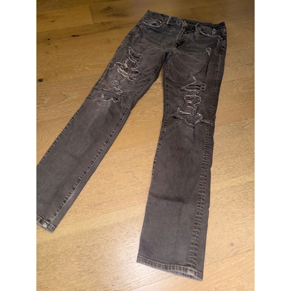 American Eagle Next Level Flex‎ Slim Distressed Black Jeans 32x34 Ripped Denim - Picture 4 of 6
